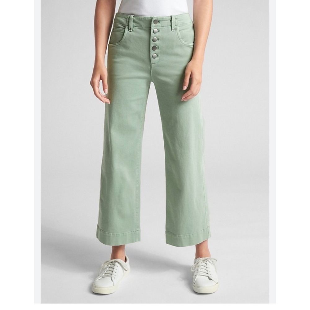 GAP High Rise Wide Leg Crop Pants Ashbury Green Button Fly Size 12